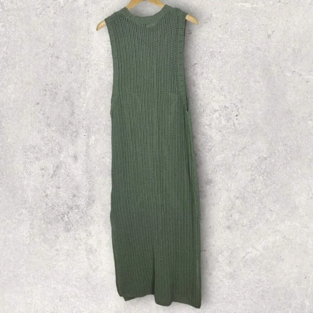 NEW Rag and Bone Riley Crochet Knit Split Hem Maxi Dress Sage Green Size XL Boho - Picture 6 of 15